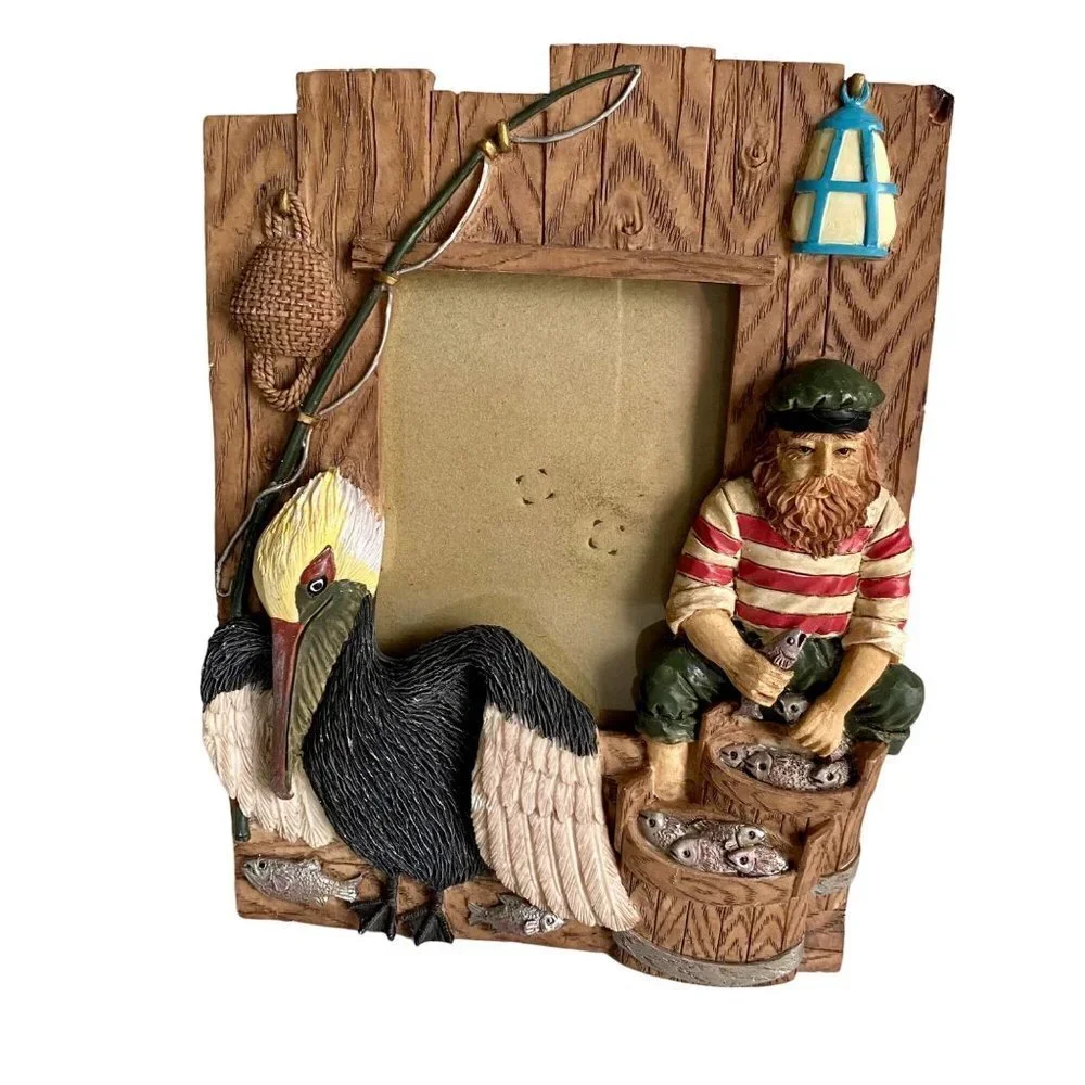 Photo Frame Fisherman Pelican Fishing Dockside